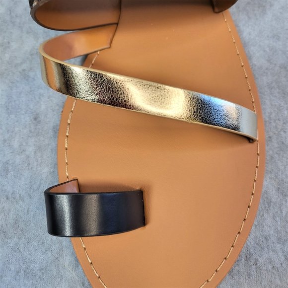 Pazzle Black/Gold Faux Snakeskin Single Strap Sandals - Picture 5 of 7